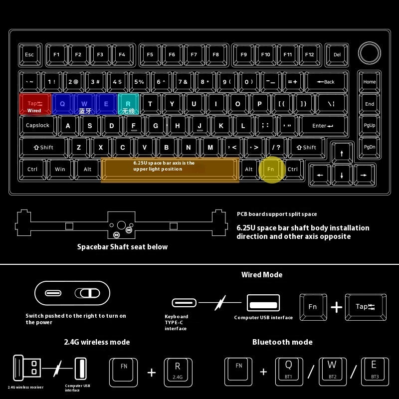 Heiji Snake Aluminum Mechanical Keyboard Kit Bluetooth Wired Three-Mode