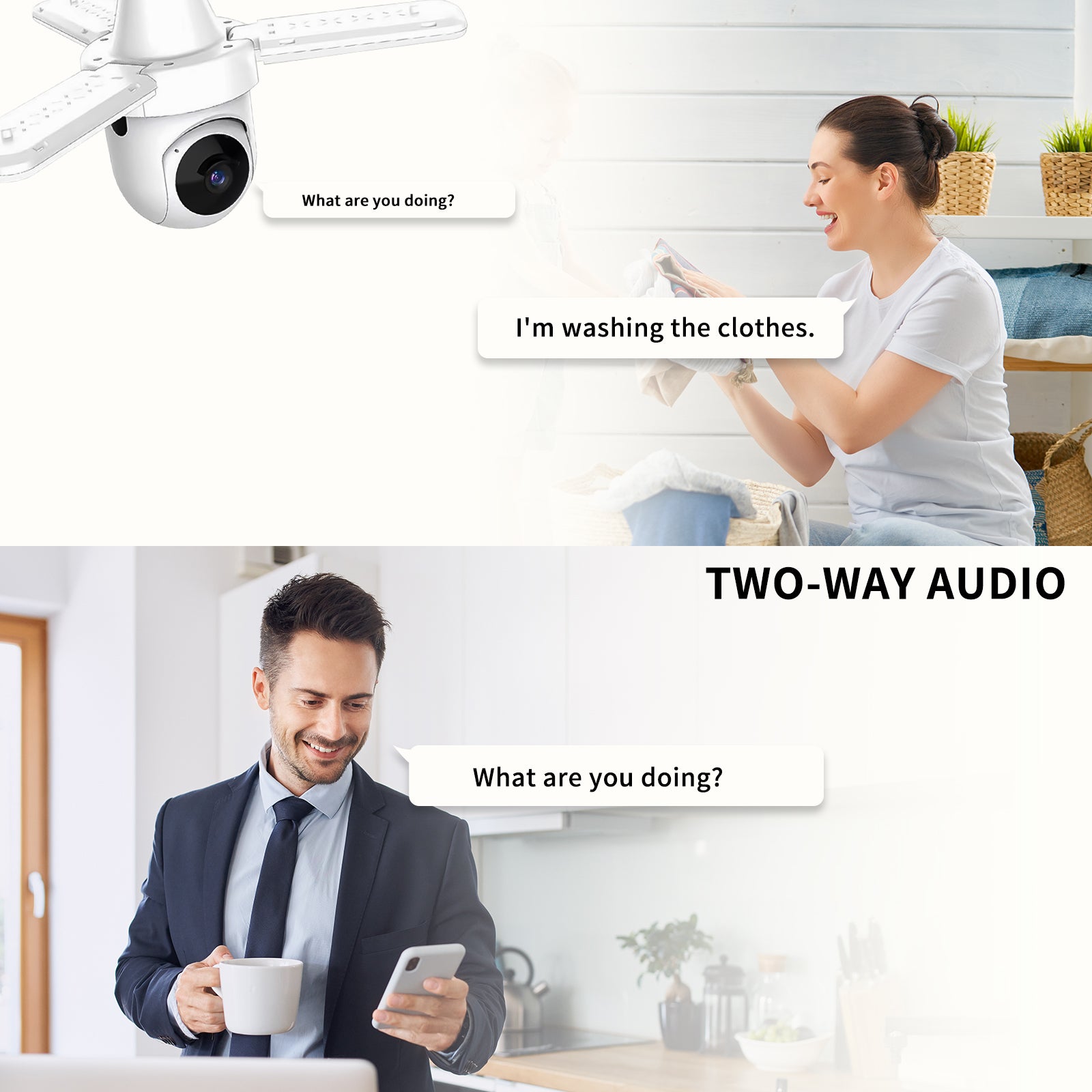 3-Leaf Fan Light Bulb Security Camera 1080P WiFi Night Vision Motion Detection