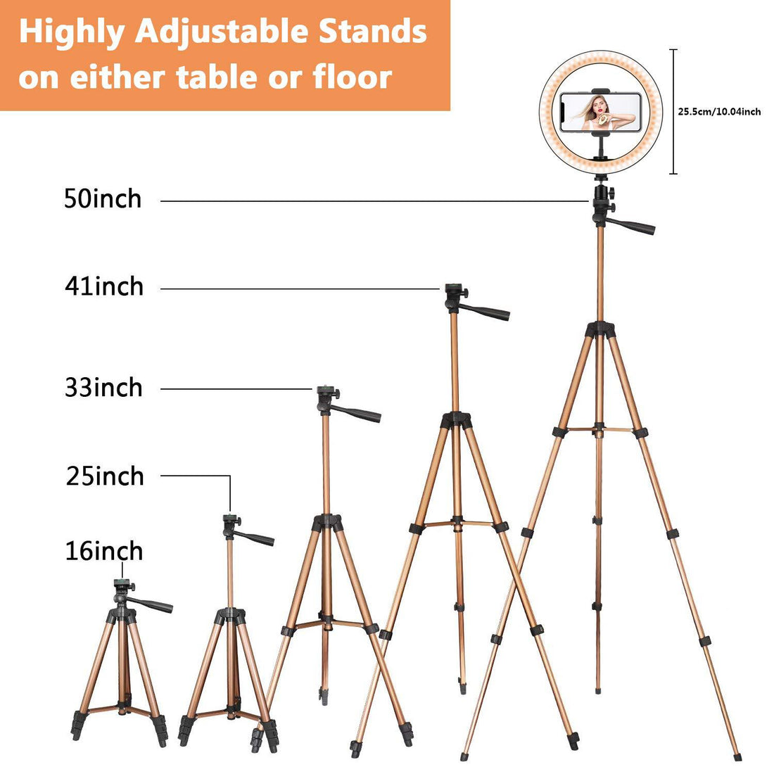 Apple-Compatible Desktop Ring Light with Tripod Fill Light