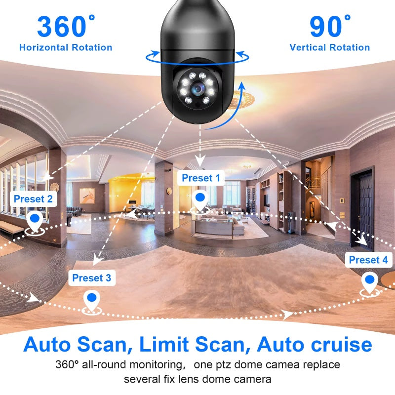 Light Bulb Security Camera 1080P 2.4/5G WiFi E27 360° Indoor Outdoor Security Camera
