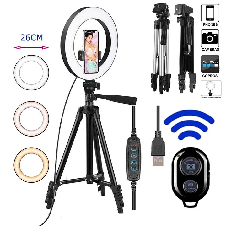 Apple-Compatible LED Ring Light with Tripod for Selfies and Makeup