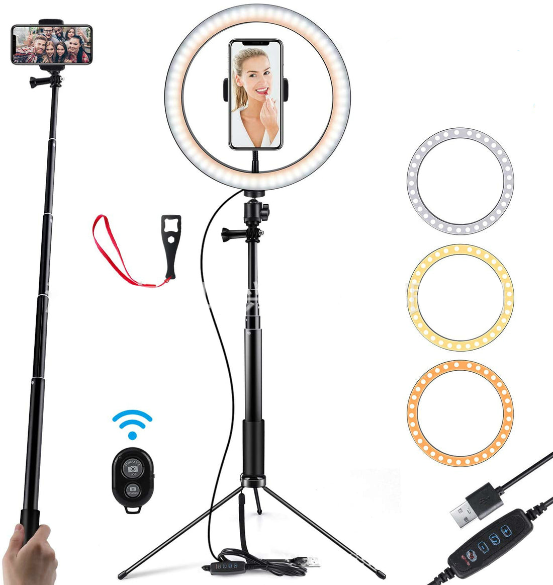 Apple-Compatible 10-LED Ring Light with Tripod for Selfies and Video