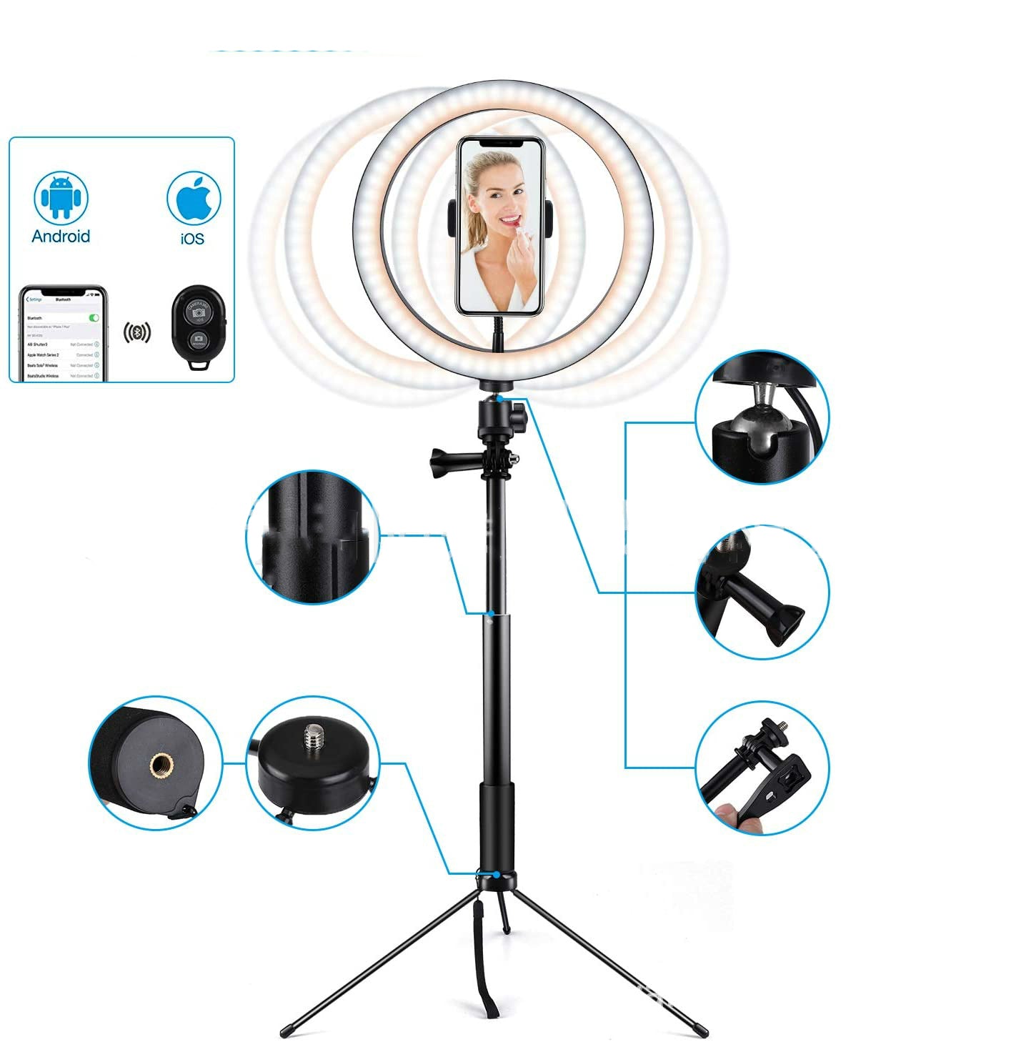 Apple-Compatible 10-LED Ring Light with Tripod for Selfies and Video
