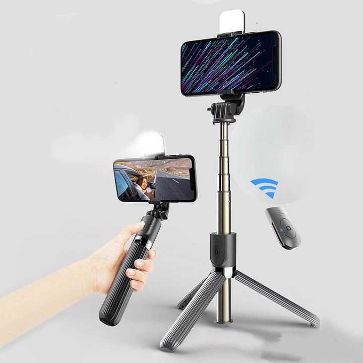 Apple-Compatible Mini Folding Bluetooth Selfie Stick with Light and Tripod