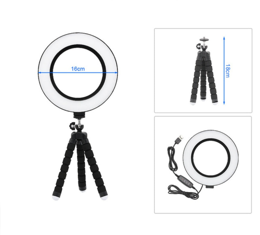 Apple-Compatible 6-Inch LED Ring Light with Octopus Tripod for Desktop Live Photos