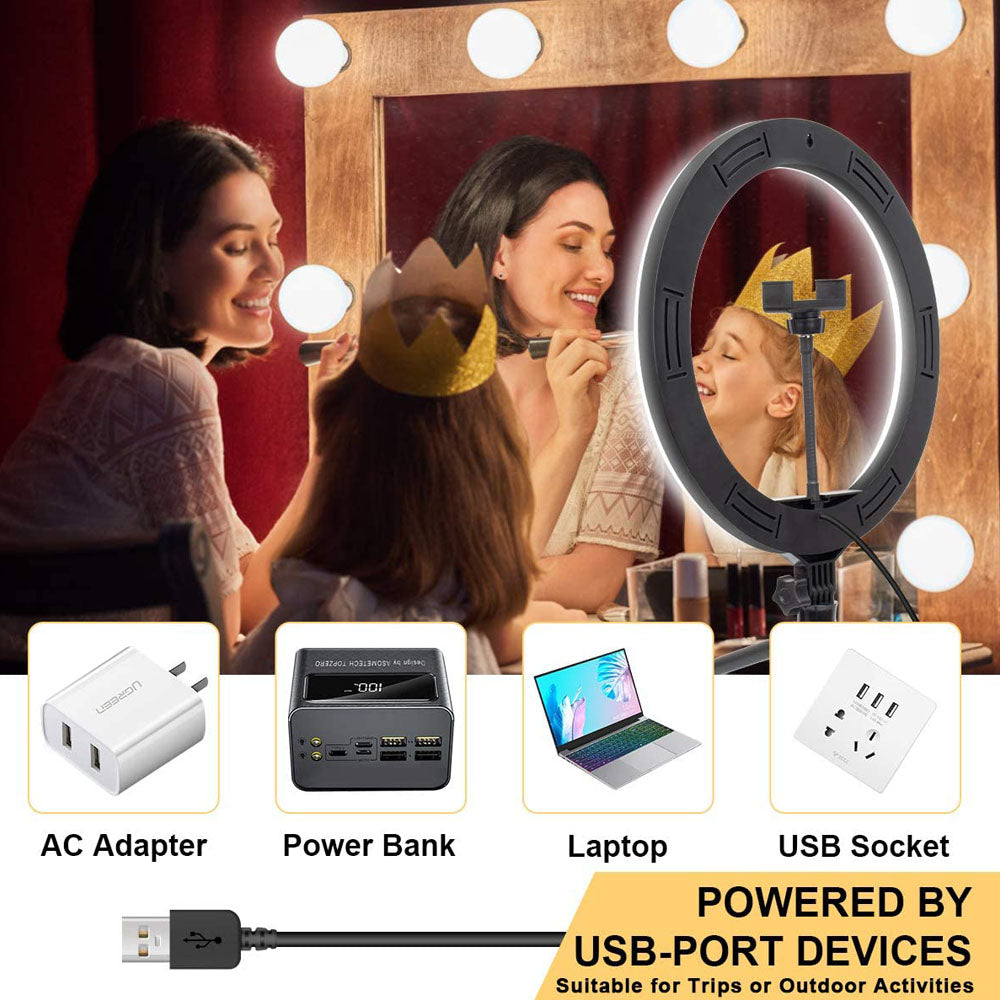 Dimmable USB LED Ring Light with Tripod for Selfies and Video, Apple Compatible