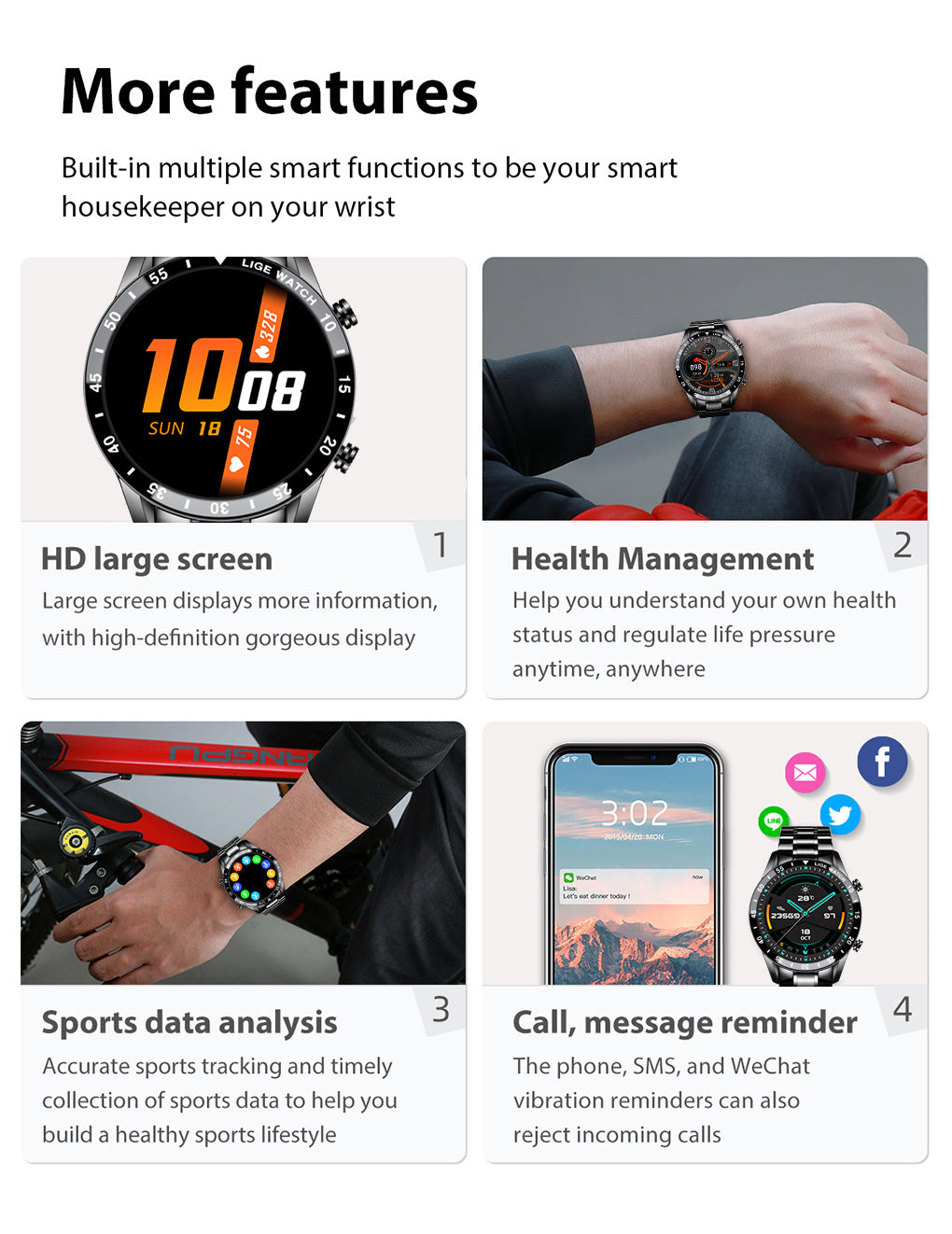 Lige Smart Watch Upgrade Wearable Device