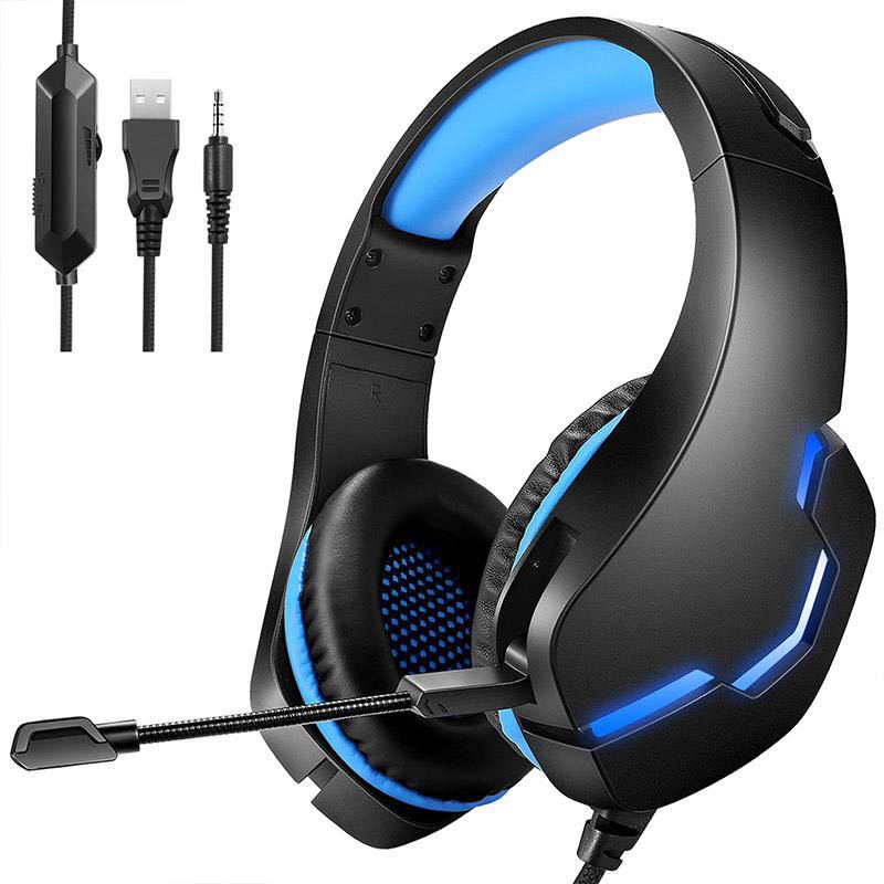 J10 Wired Gaming Headset with Mic, LED Lights, and Volume Control