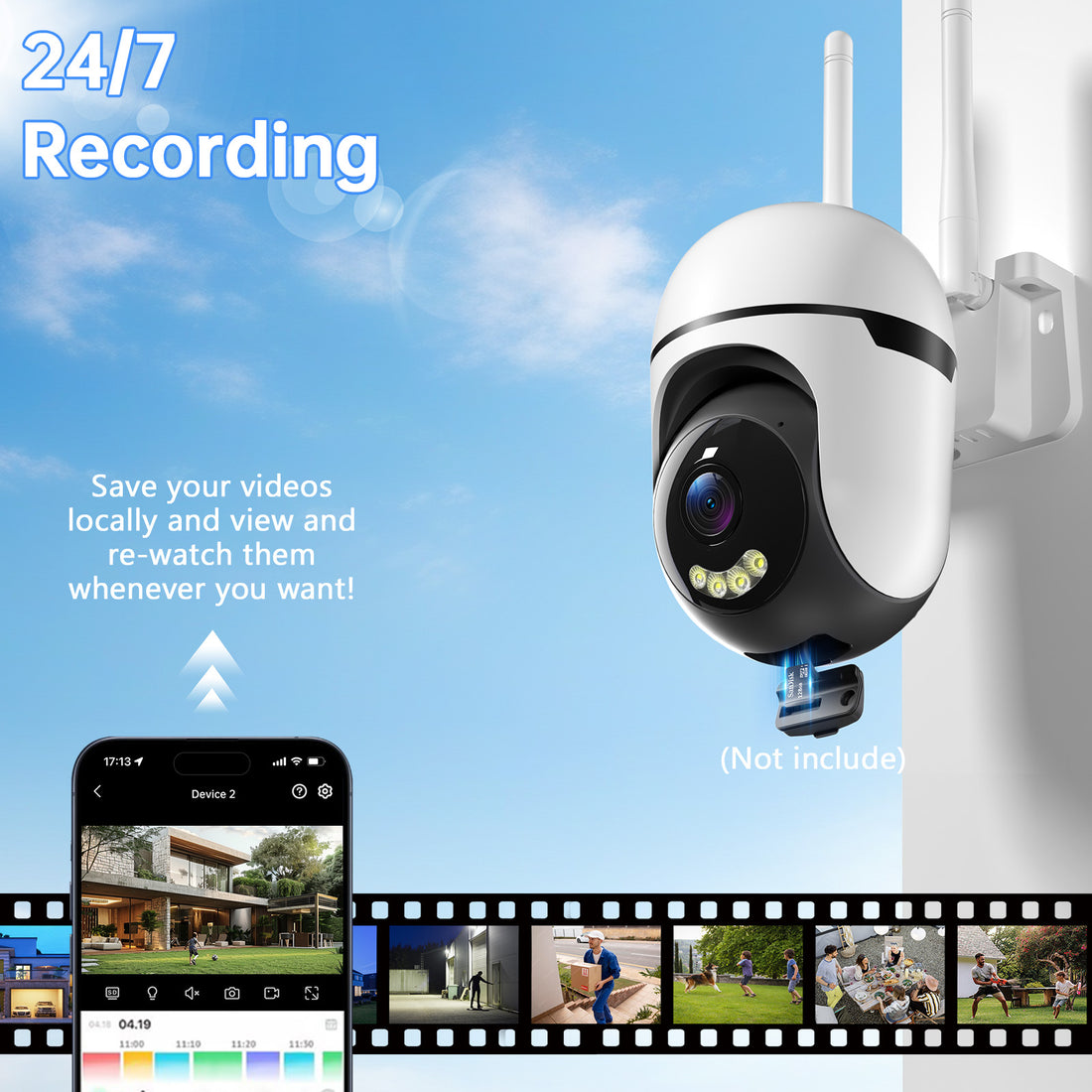 3MP PTZ Wireless Mini CCTV Security Camera WiFi Indoor Outdoor Network System