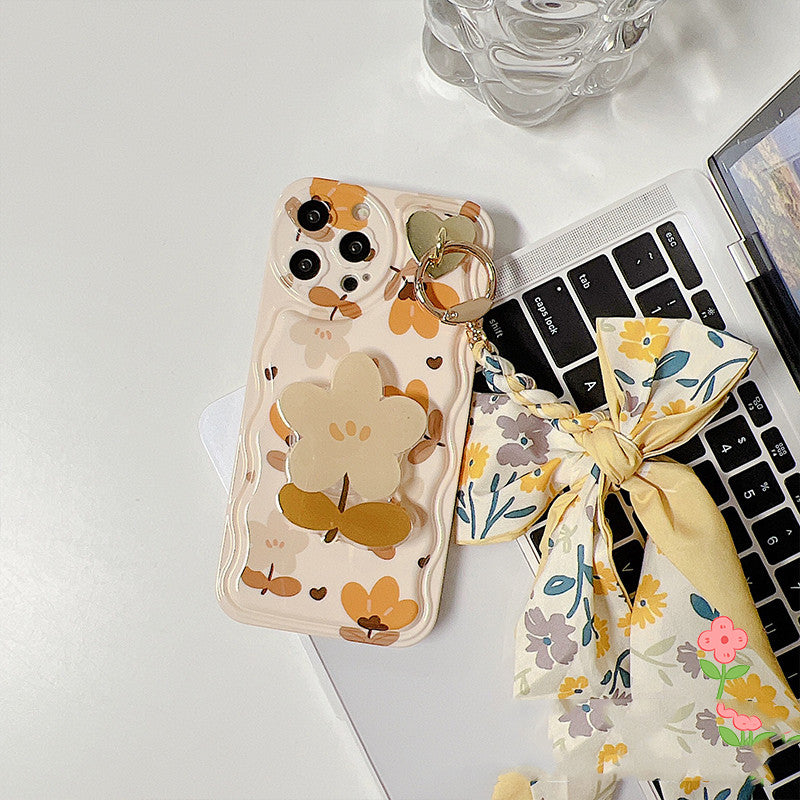 Silk Scarf Phone Case With Autumn Leaves And Flowers