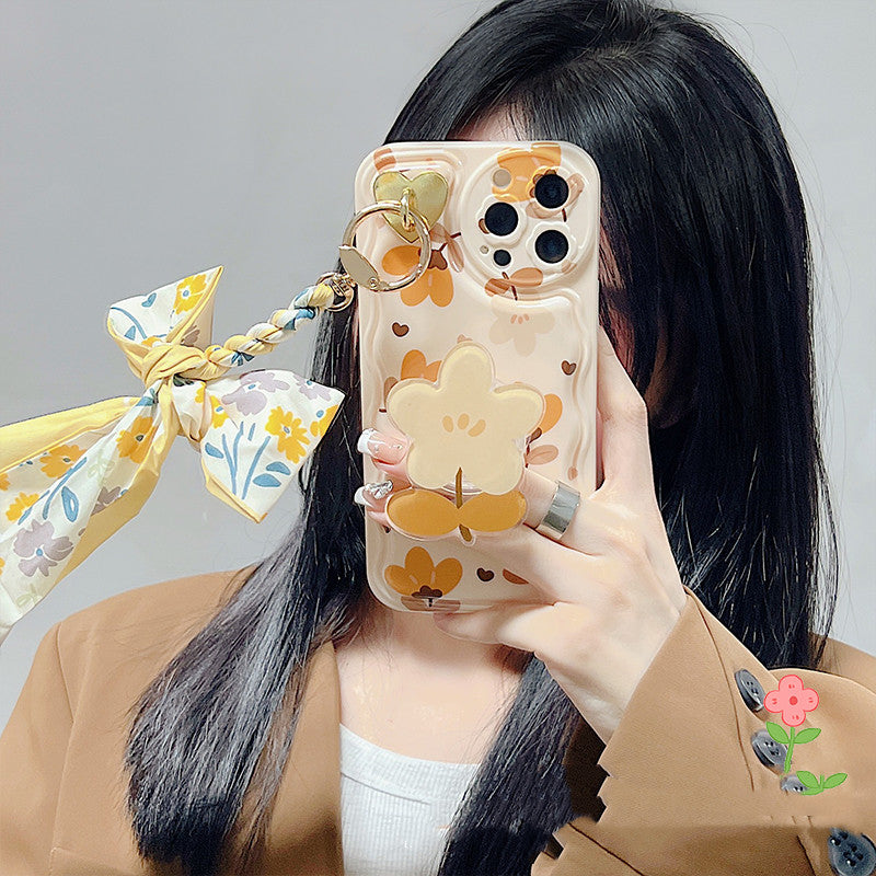 Silk Scarf Phone Case With Autumn Leaves And Flowers