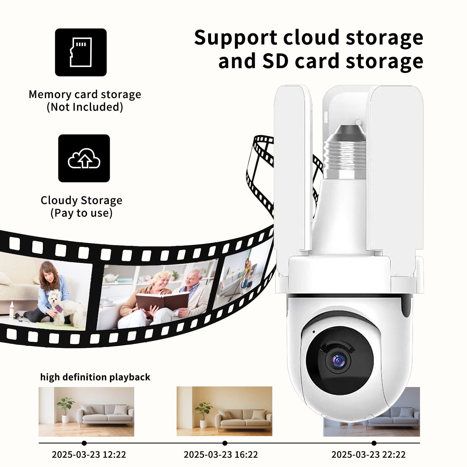 3-Leaf Fan Light Bulb Security Camera 1080P WiFi Night Vision Motion Detection