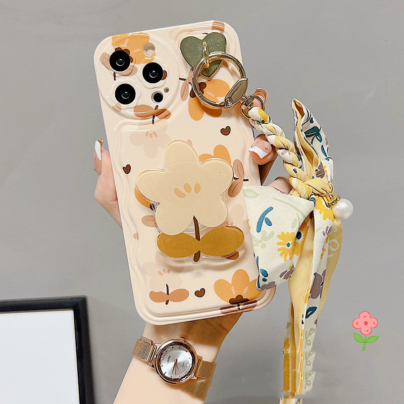 Silk Scarf Phone Case With Autumn Leaves And Flowers
