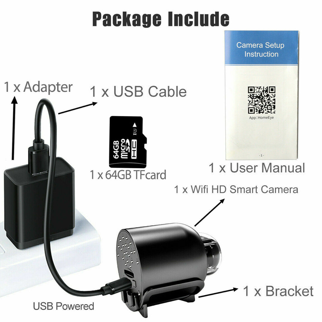 64G Hidden Spy Camera 1080P HD WiFi Night Vision Home Security Wireless