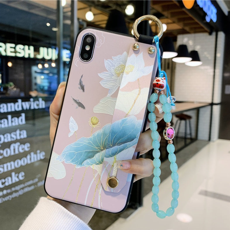 iPhone Case Wrist Strap With Rose Flower Design