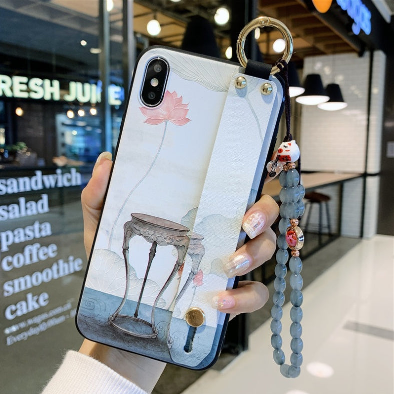 iPhone Case Wrist Strap With Rose Flower Design