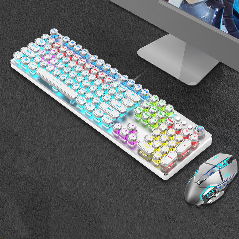 Steampunk 87-Key Mechanical Keyboard and Mouse Wired Set for PC