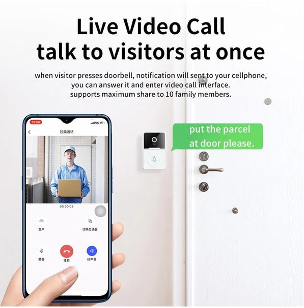 Wireless Security WiFi Smart Doorbell Intercom Video Camera Bell Chime Door Ring