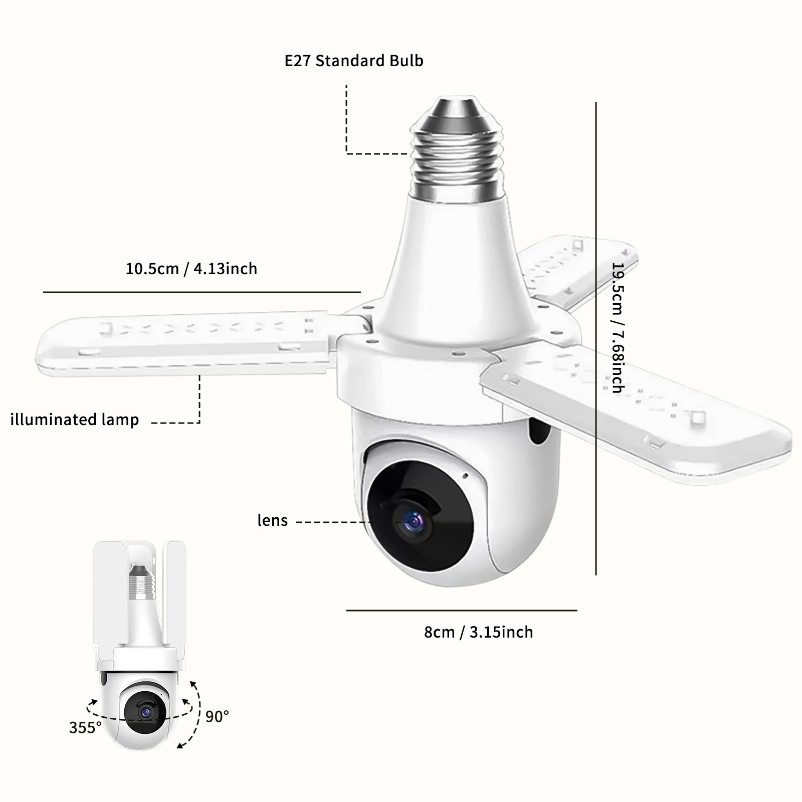 3-Leaf Fan Light Bulb Security Camera 1080P WiFi Night Vision Motion Detection