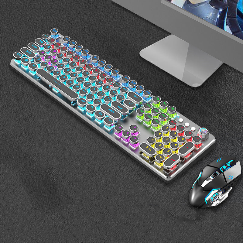 Steampunk 87-Key Mechanical Keyboard and Mouse Wired Set for PC
