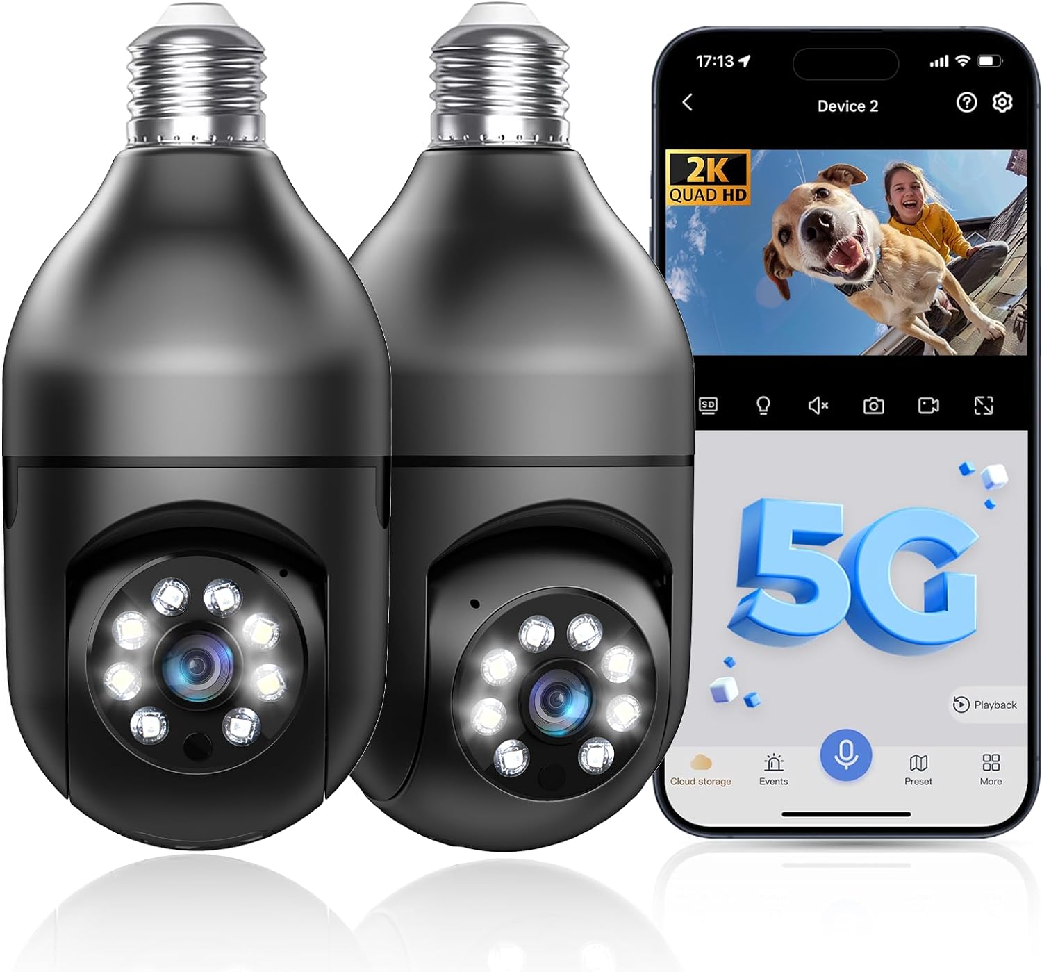 Light Bulb Security Camera 1080P 2.4/5G WiFi E27 360° Indoor Outdoor Security Camera