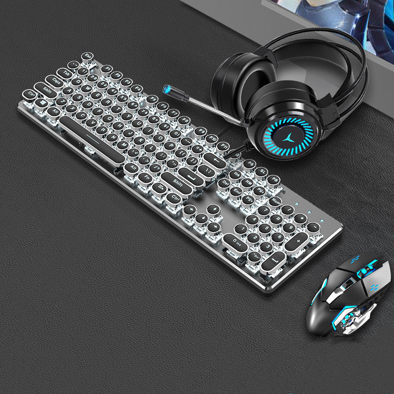 Steampunk 87-Key Mechanical Keyboard and Mouse Wired Set for PC