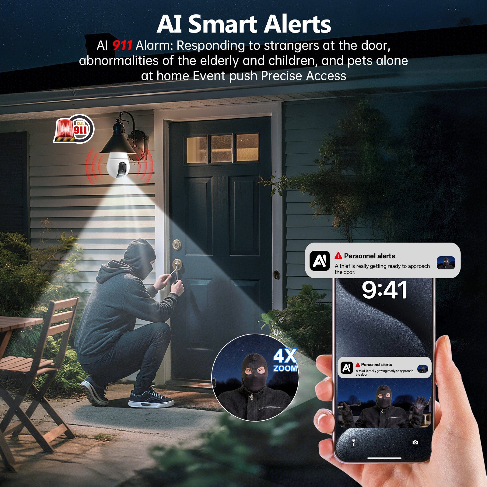 AI 360 Degree 3MP E27 WiFi Bulb Security Camera CCTV Night Vision
