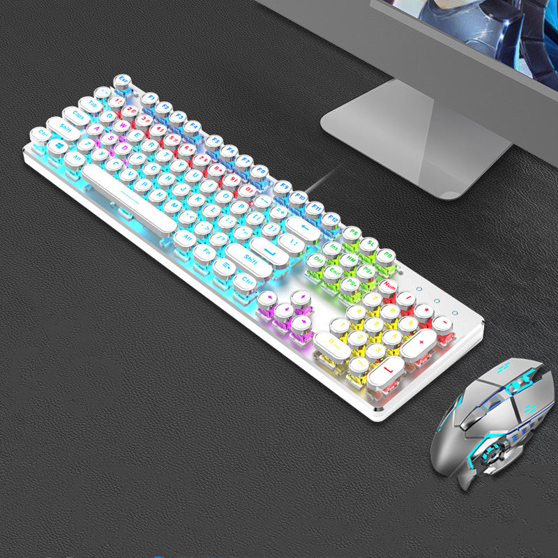 Steampunk 87-Key Mechanical Keyboard and Mouse Wired Set for PC