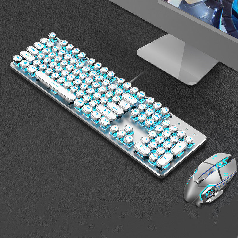 Steampunk 87-Key Mechanical Keyboard and Mouse Wired Set for PC