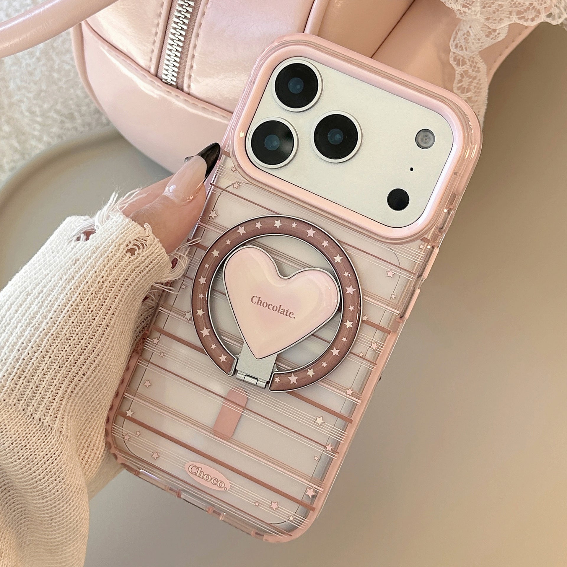 Magnetic Holder Compatible With Pink-brown Striped Phone Cases