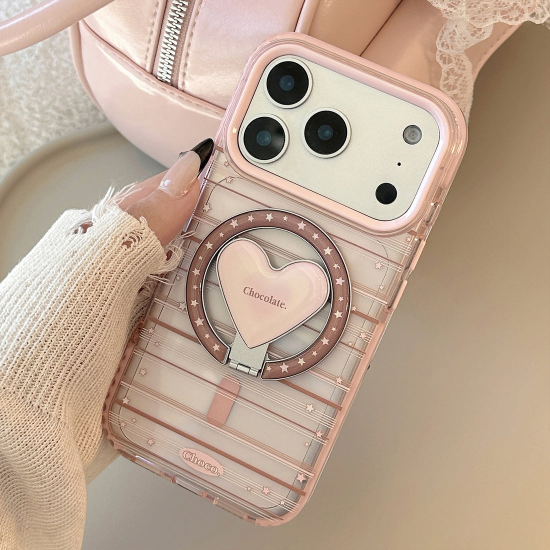Magnetic Holder Compatible With Pink-brown Striped Phone Cases