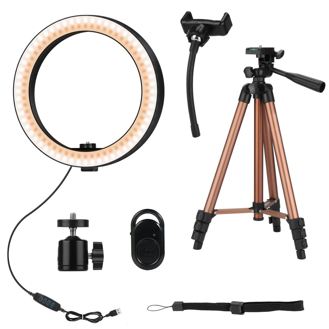 Apple-Compatible Desktop Ring Light with Tripod Fill Light