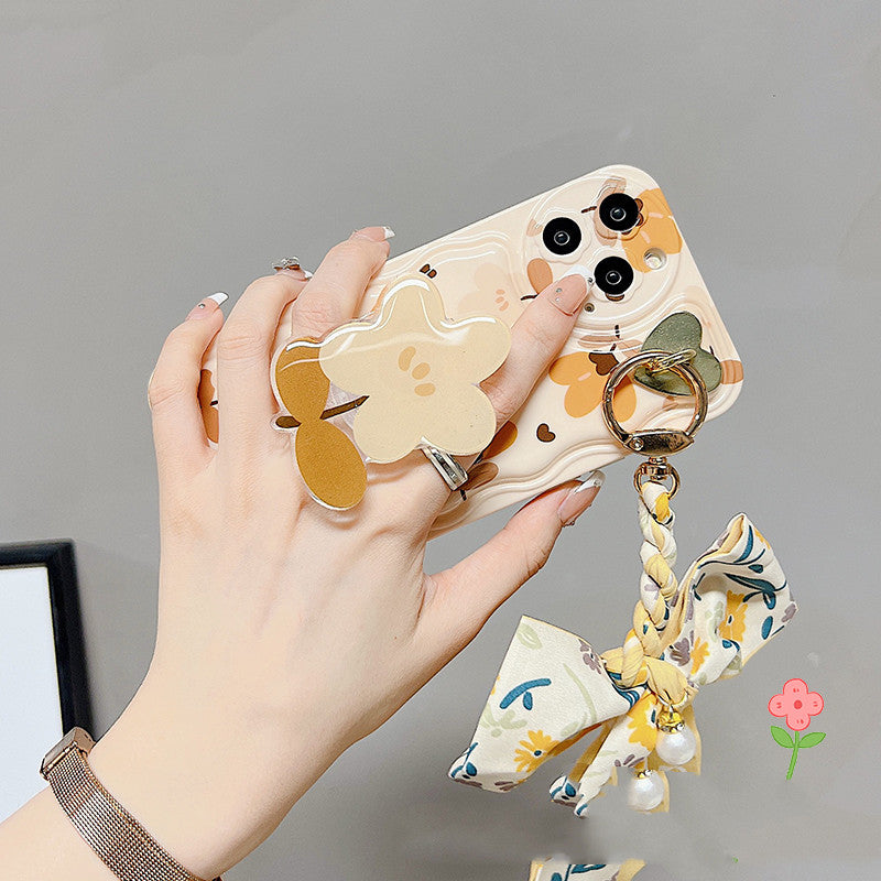 Silk Scarf Phone Case With Autumn Leaves And Flowers