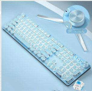 Wired Mechanical Keyboard and Mouse USB Set Rechargeable Blue Retro Version