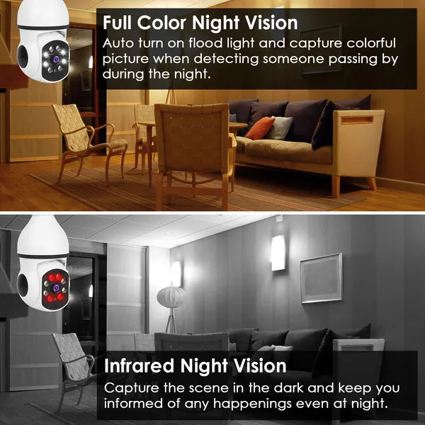 E27 WiFi Bulb Camera 1080P Pan Tilt Night Vision App Control