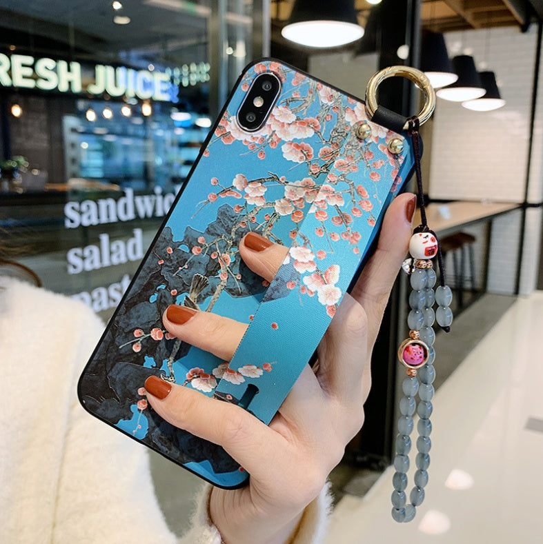 iPhone Case Wrist Strap With Rose Flower Design