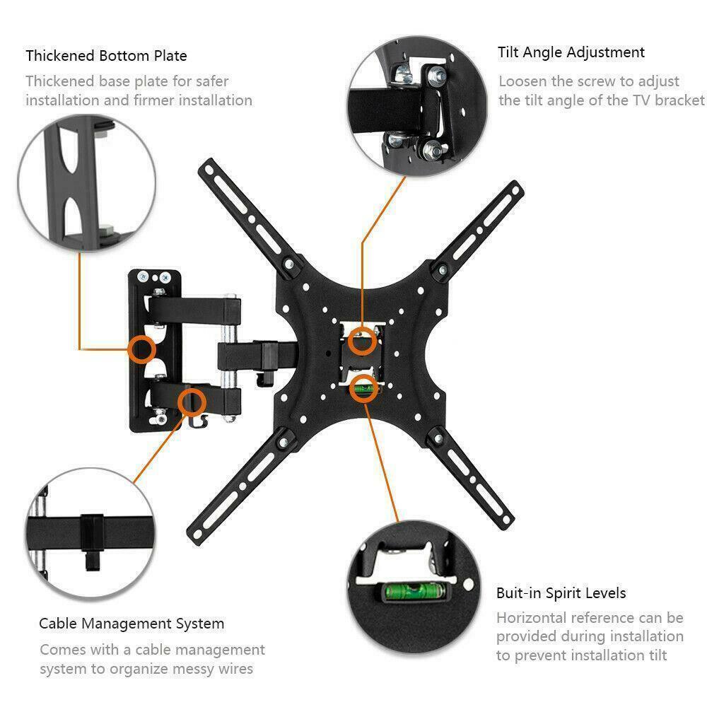 26-55 Full Motion TV Wall Mount Rotation 180Swivel Bracket 26 32 40 42 50 55