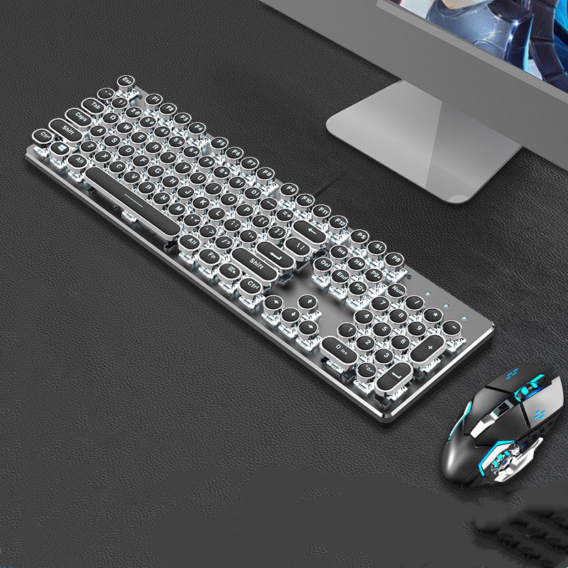 Steampunk 87-Key Mechanical Keyboard and Mouse Wired Set for PC