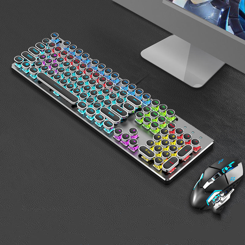 Steampunk 87-Key Mechanical Keyboard and Mouse Wired Set for PC