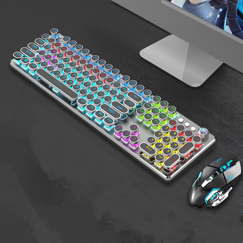 Steampunk 87-Key Mechanical Keyboard and Mouse Wired Set for PC