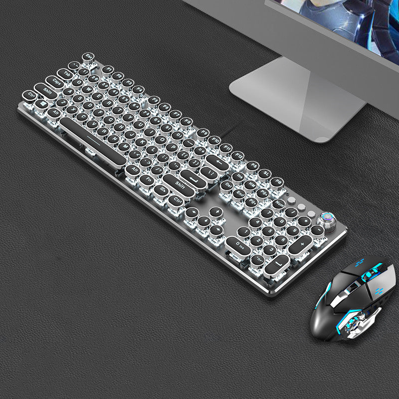 Steampunk 87-Key Mechanical Keyboard and Mouse Wired Set for PC