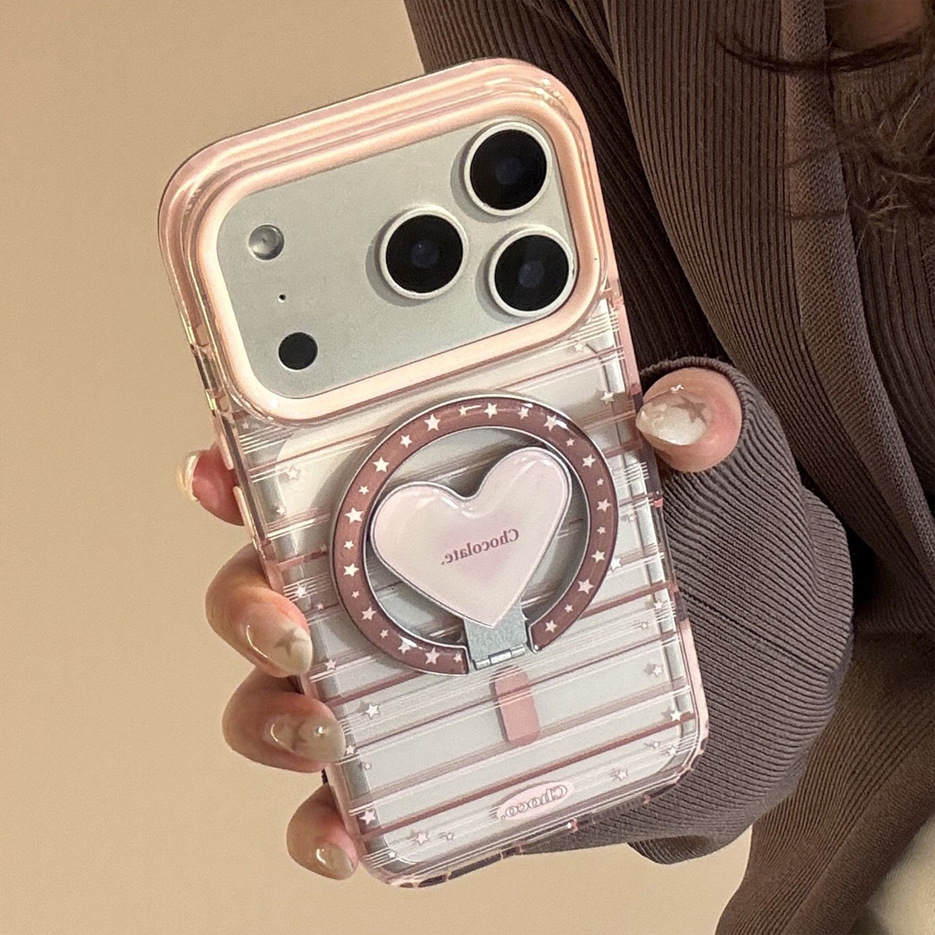Magnetic Holder Compatible With Pink-brown Striped Phone Cases