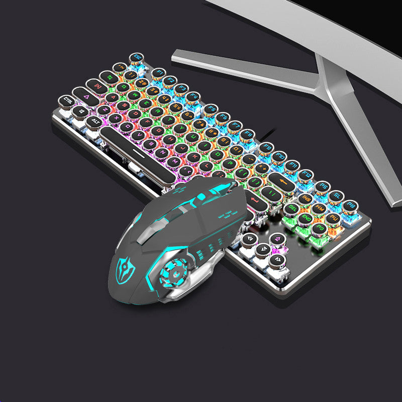 Steampunk 87-Key Mechanical Keyboard and Mouse Wired Set for PC