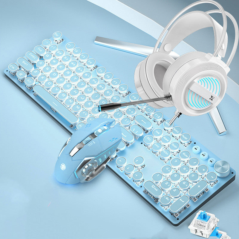 Wired Mechanical Keyboard and Mouse USB Set Rechargeable Blue Retro Version