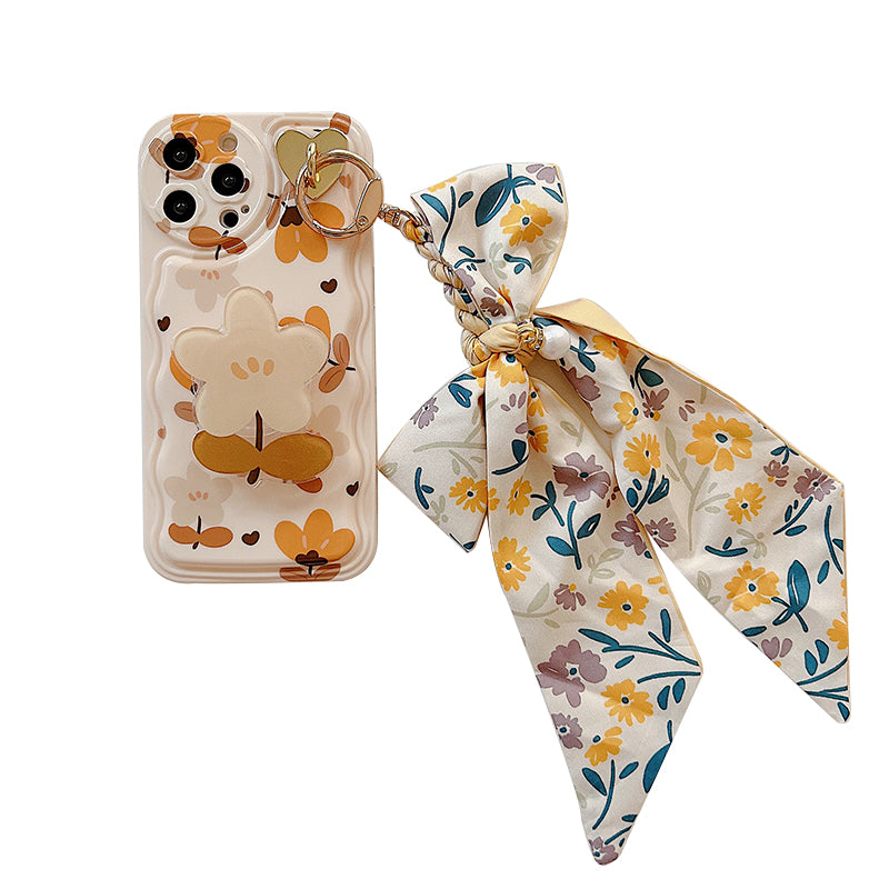 Silk Scarf Phone Case With Autumn Leaves And Flowers
